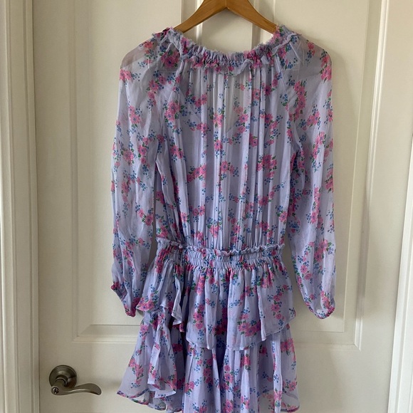 $395 LOVESHACKFANCY Popover Dress Blue Sheer Skies Size XS Blue Floral - Picture 6 of 7